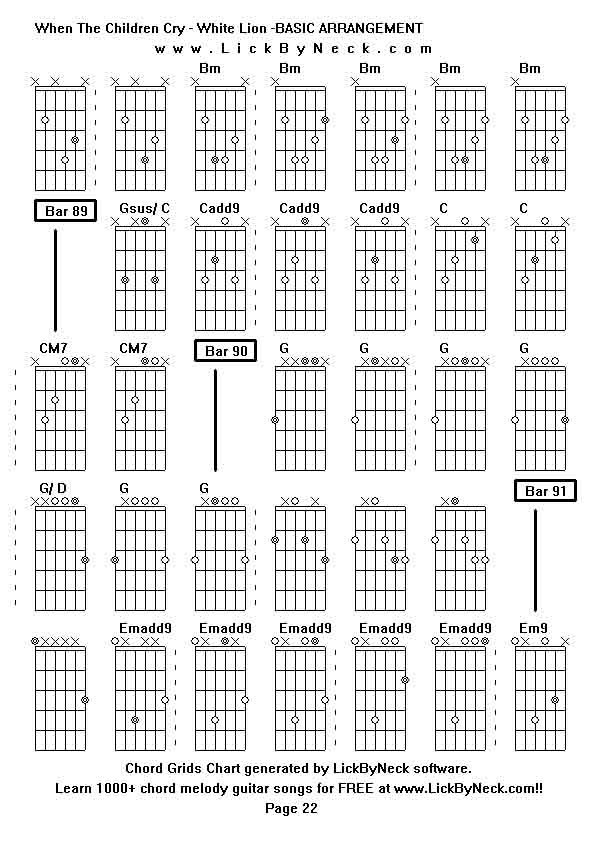 Chord Grids Chart of chord melody fingerstyle guitar song-When The Children Cry - White Lion -BASIC ARRANGEMENT,generated by LickByNeck software.